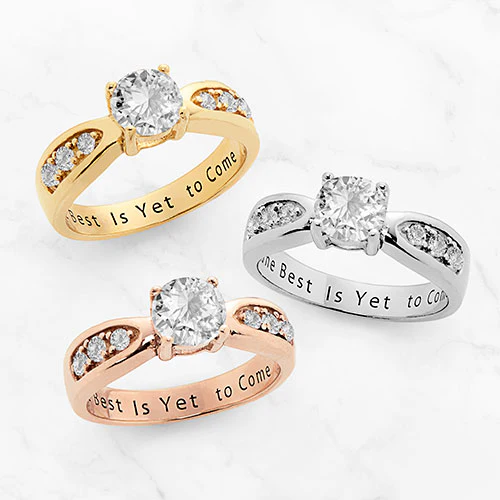 14K Gold over Sterling Brilliant White Topaz Engraved Wedding Ring - Image 4