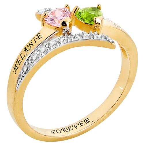 14K Gold over Sterling Couple's Heart Birthstone Bypass Diamond Accent Ring - Image 2