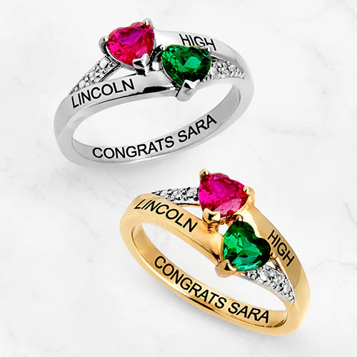 14K Gold over Sterling Double Birthstone Heart Diamond Accent Class Ring - Image 4