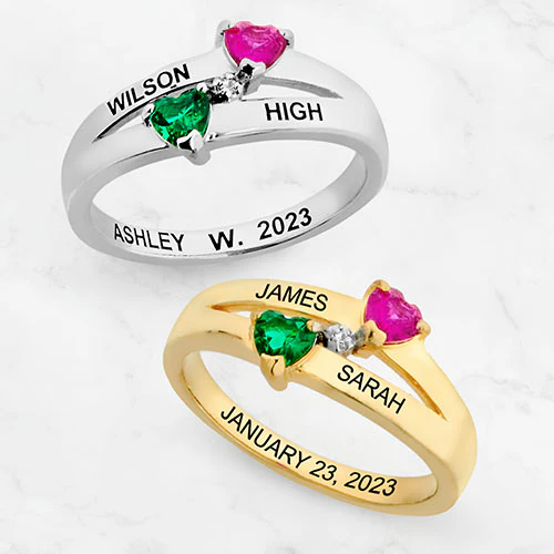 14K Gold over Sterling Double Birthstone Heart Diamond Accent Class Ring - Image 4