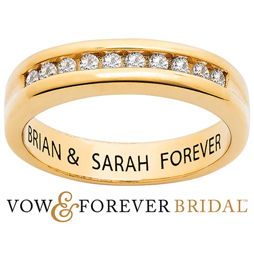 14K Gold over Sterling Engraved White Topaz Wedding Band - Image 2