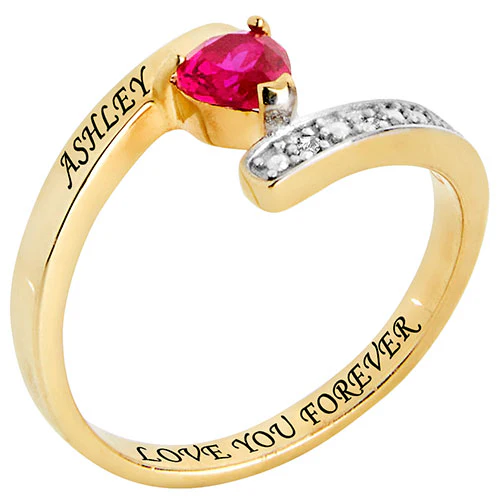 14K Gold over Sterling Heart Birthstone Bypass Diamond Accent Ring - Image 2