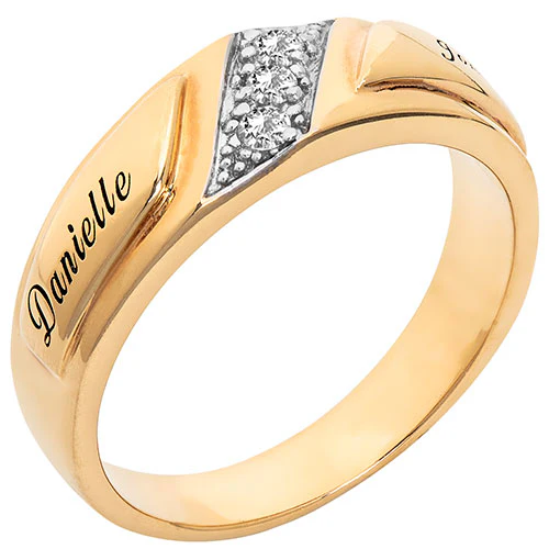 14K Gold over Sterling Men's White Topaz Engraved Wedding Band - Image 2