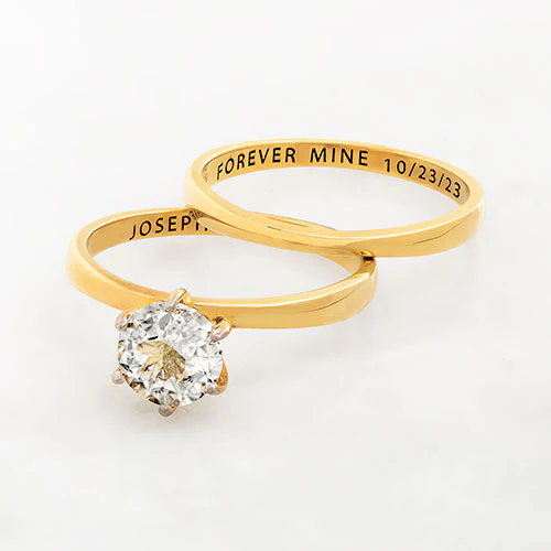 14K Gold over Sterling  Round White Topaz 2-Piece Engraved Wedding Ring Set - Image 4