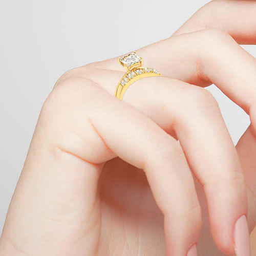 14K Gold over Sterling  Square White Topaz 2-Piece Engraved Wedding Ring Set - Image 3