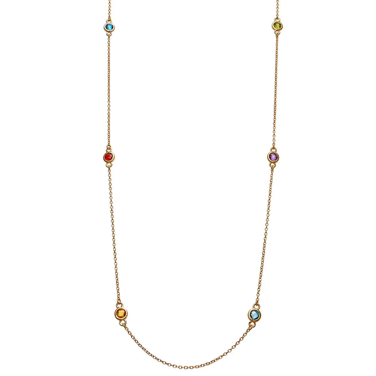 14K Gold over Sterling Station Birthstone Necklace - 2 to 6 Stones - Image 3