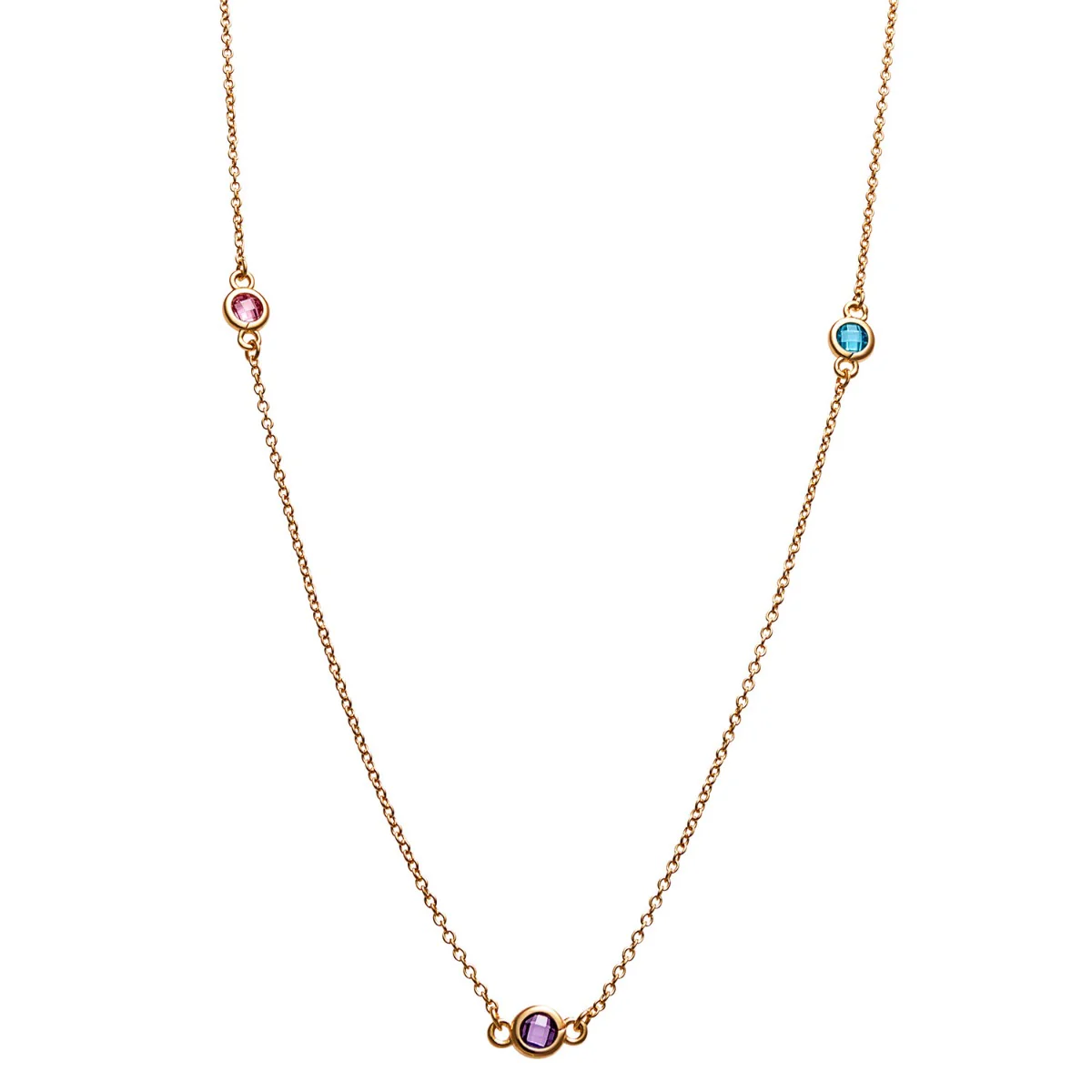 14K Gold over Sterling Station Birthstone Necklace - 2 to 6 Stones - Image 4