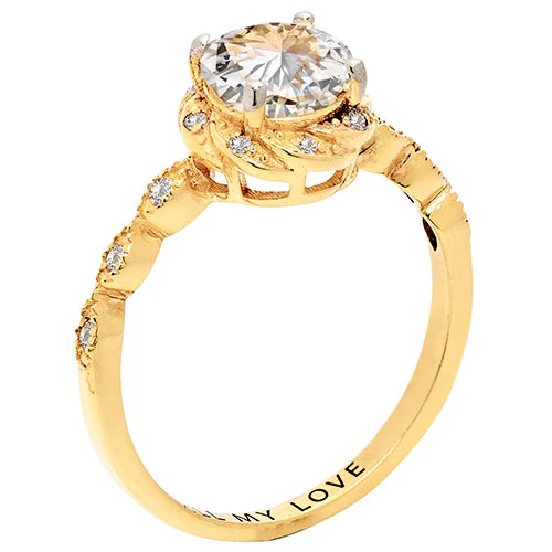 14K Gold over Sterling White Topaz with Halo Diamond Accent Engraved Engagement Ring - Image 2