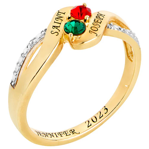 14K Gold Plated Birthstone Bypass Diamond Accent Class Ring - Image 2