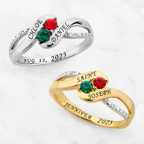 14K Gold Plated Birthstone Bypass Diamond Accent Class Ring - Image 4