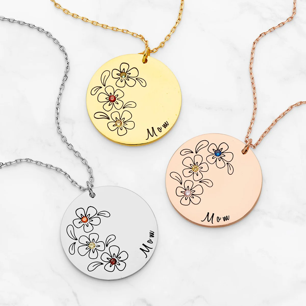14K Gold Plated Bouquet of Flowers Birthstone and Name Necklace - Image 5