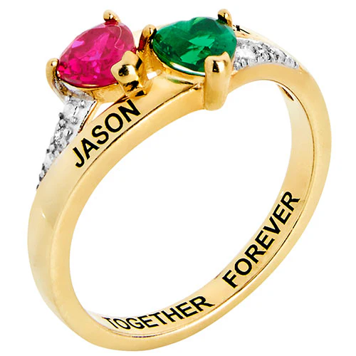 14K Gold Plated Couple's Birthstone Heart Diamond Accent Ring - Image 2
