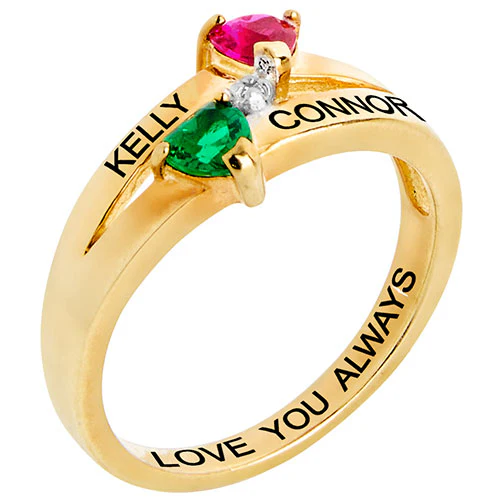 14K Gold Plated Couple's Birthstone Heart Diamond Accent Ring - Image 2