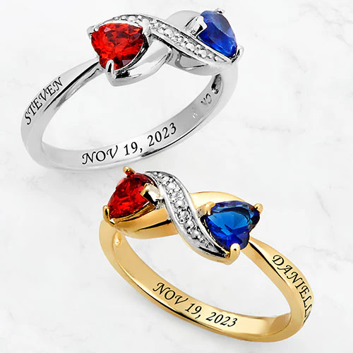 14K Gold Plated Couple's Birthstone Heart Infinity Diamond Accent Ring - Image 4