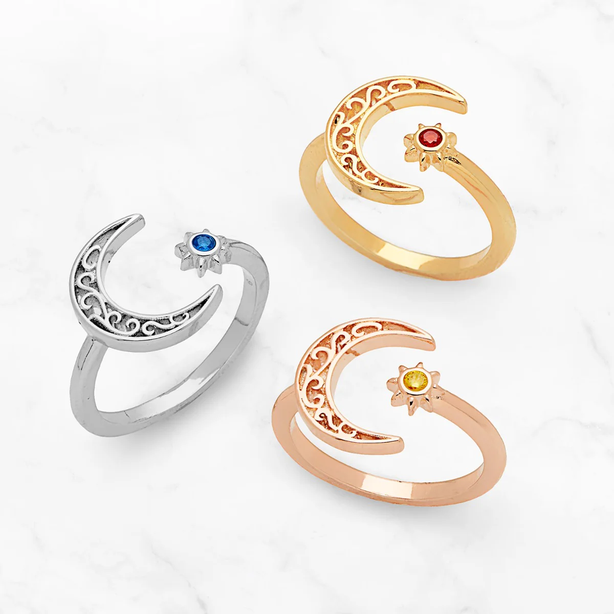 14K Gold Plated Crescent Moon and Star Open Ring - Image 2