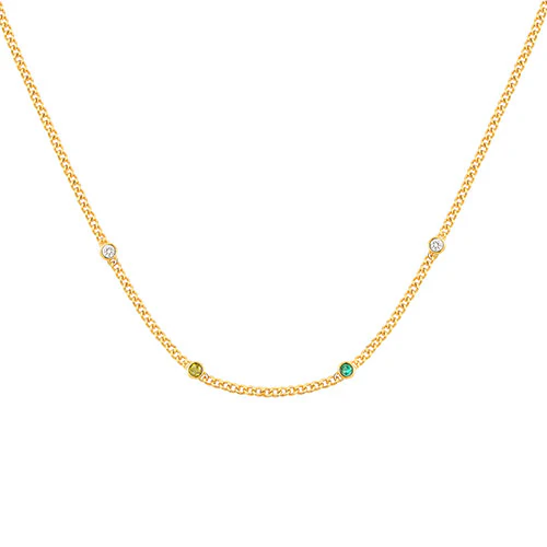 14K Gold Plated Curb Chain with Birthstone Stations Necklace - 2 to 6 stones - Image 2