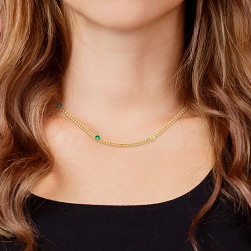 14K Gold Plated Curb Chain with Birthstone Stations Necklace - 2 to 6 stones - Image 5