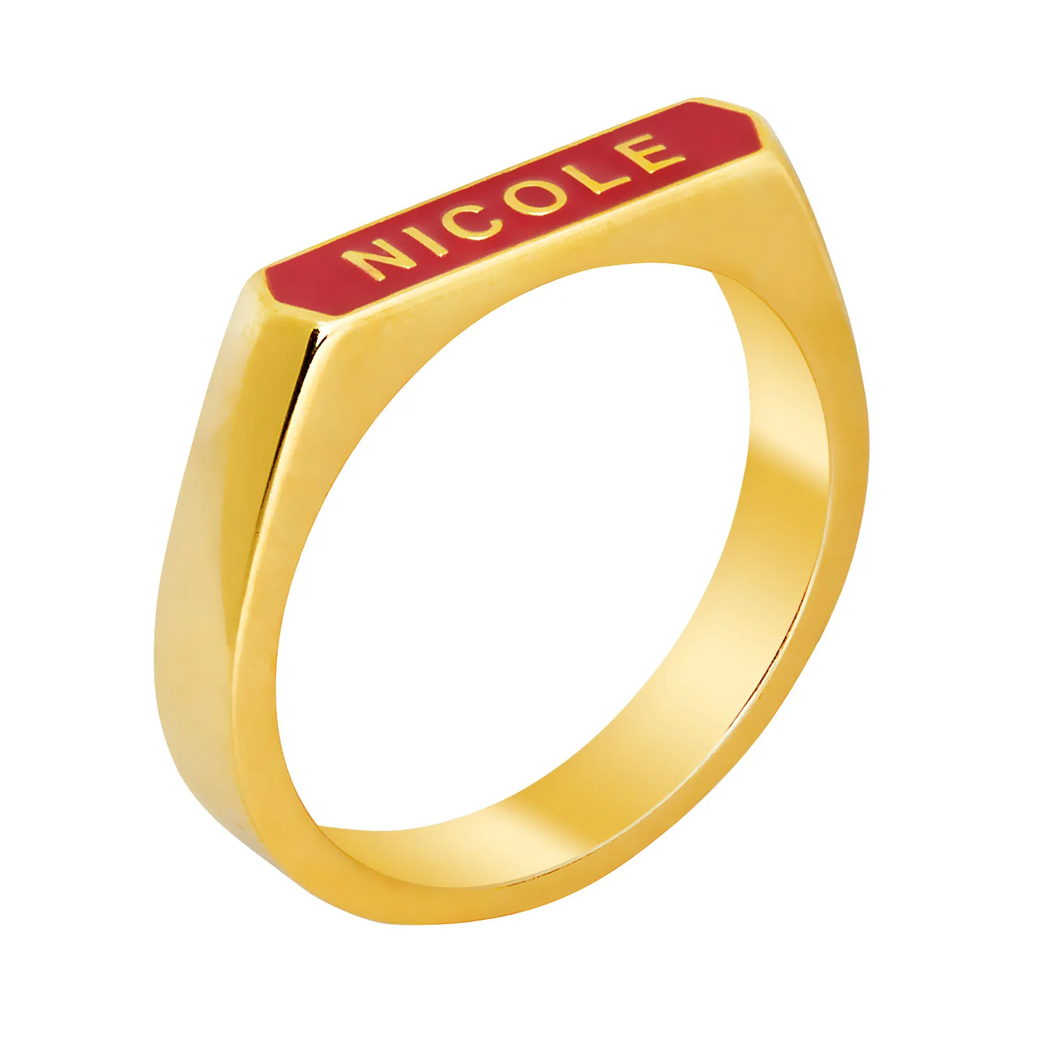 14K Gold Plated Enamel Name Rectangle Ring - Image 3