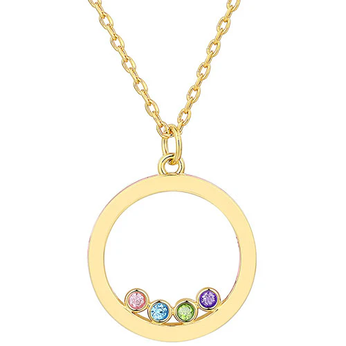 14K Gold Plated Enamel Open Circle with Birthstones Necklace - 1 to 5 stones - Image 4