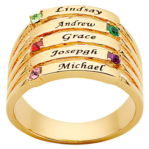 14K Gold Plated Engraved Name and Birthstone Faux Stack Ring - Image 2
