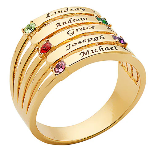 14K Gold Plated Engraved Name and Birthstone Faux Stack Ring - Image 3