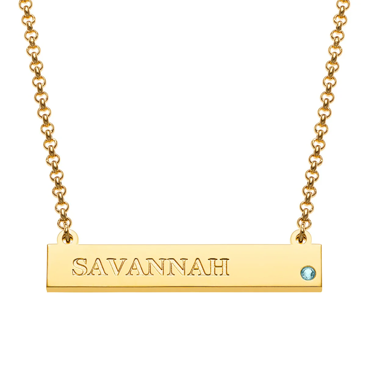 14K Gold Plated Engraved  Name and Birthstone Mini Bar Necklace - Image 6
