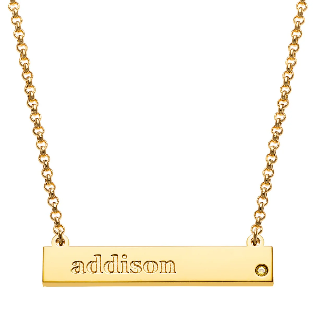 14K Gold Plated Engraved  Name and Birthstone Mini Bar Necklace - Image 7