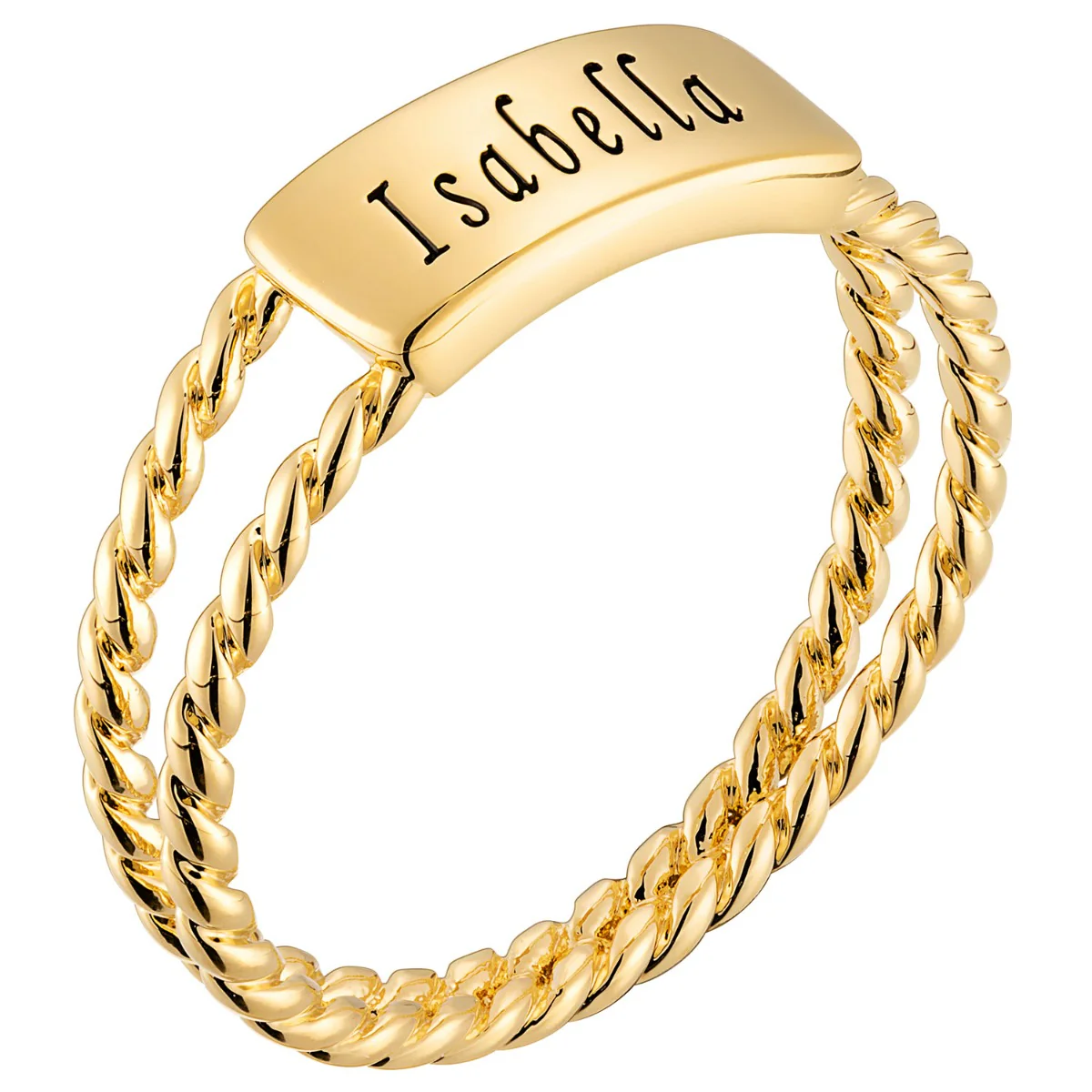 14K Gold Plated Engraved Name with Double Roped Band Ring - Image 2