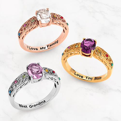 14K Gold Plated Filigree Oval Family Birthstone Ring - Image 4