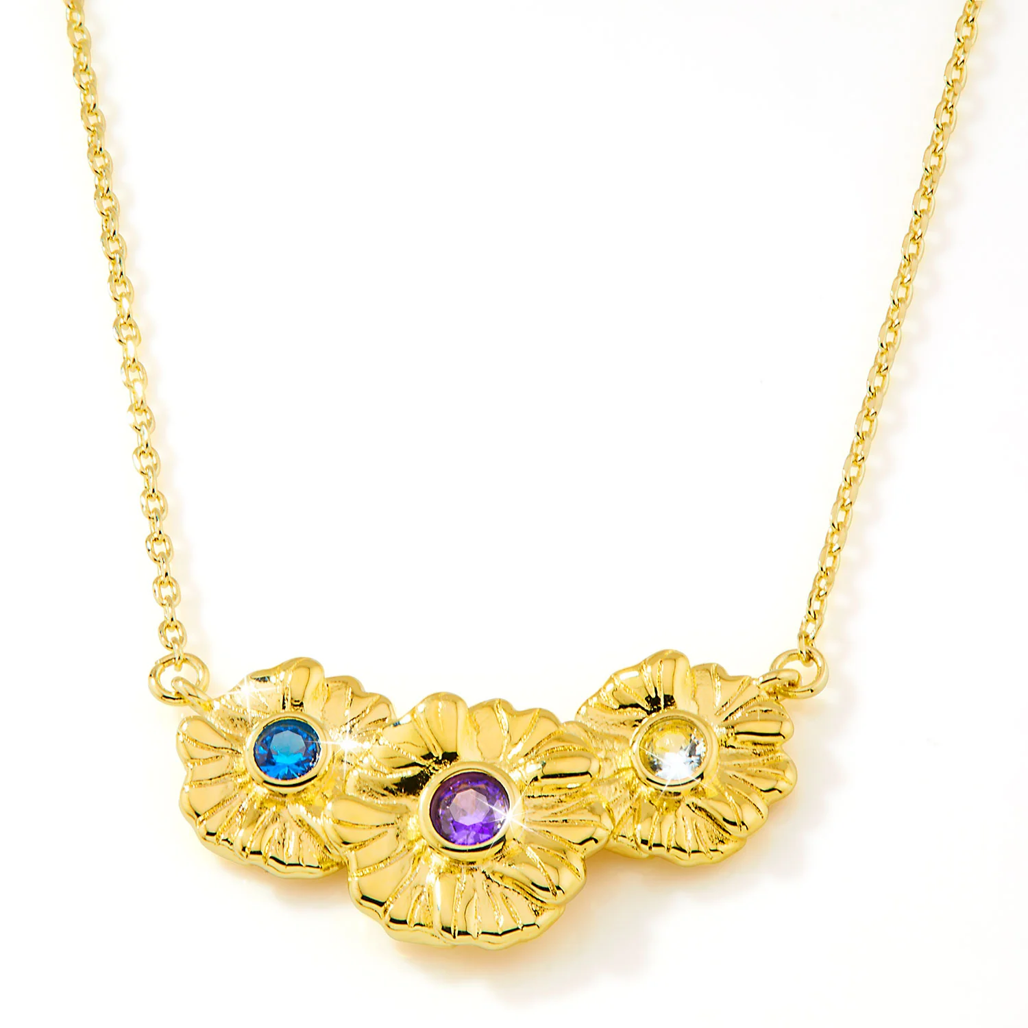 14K Gold Plated Flower Birthstone Necklace - 1 to 5 stones - Image 5