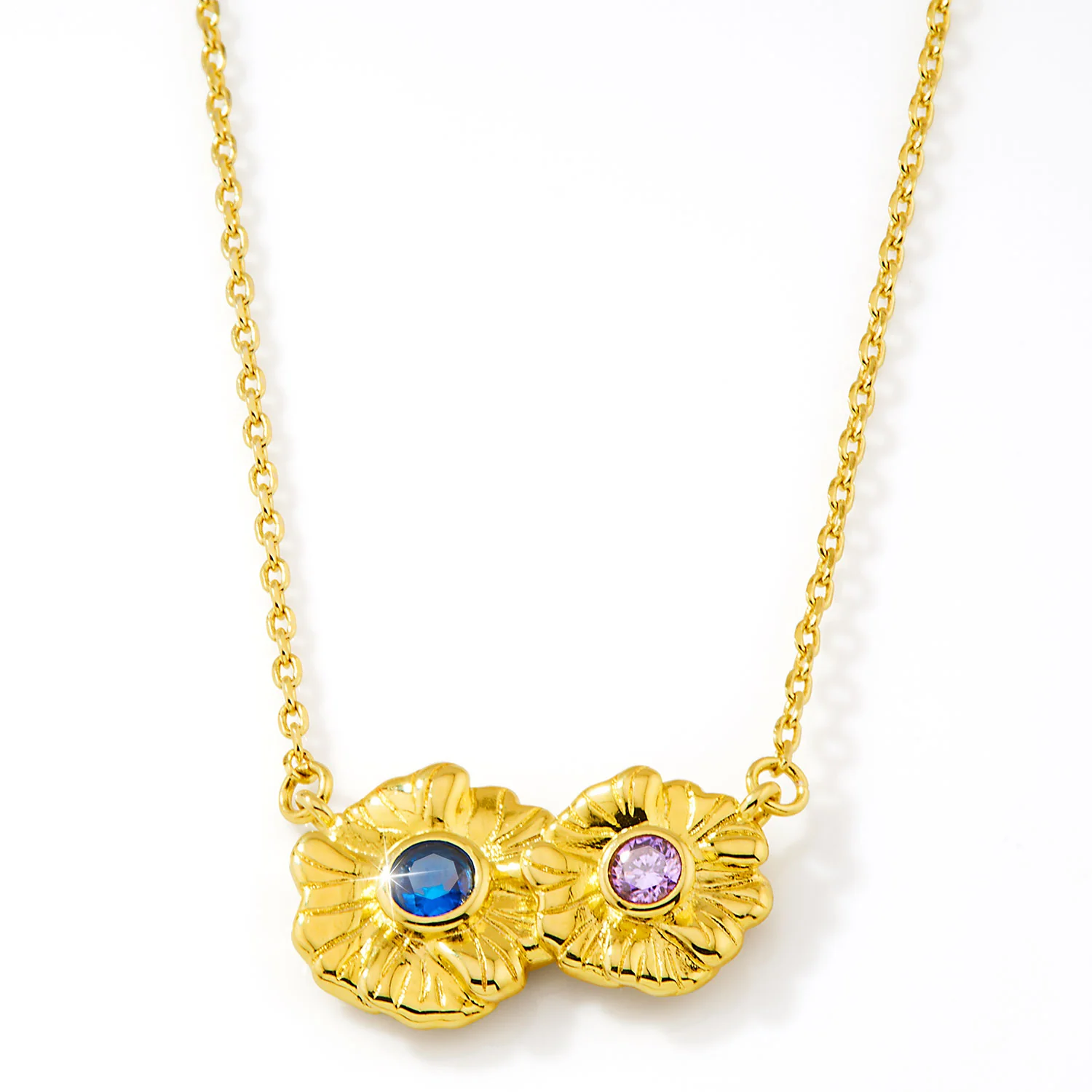 14K Gold Plated Flower Birthstone Necklace - 1 to 5 stones - Image 7