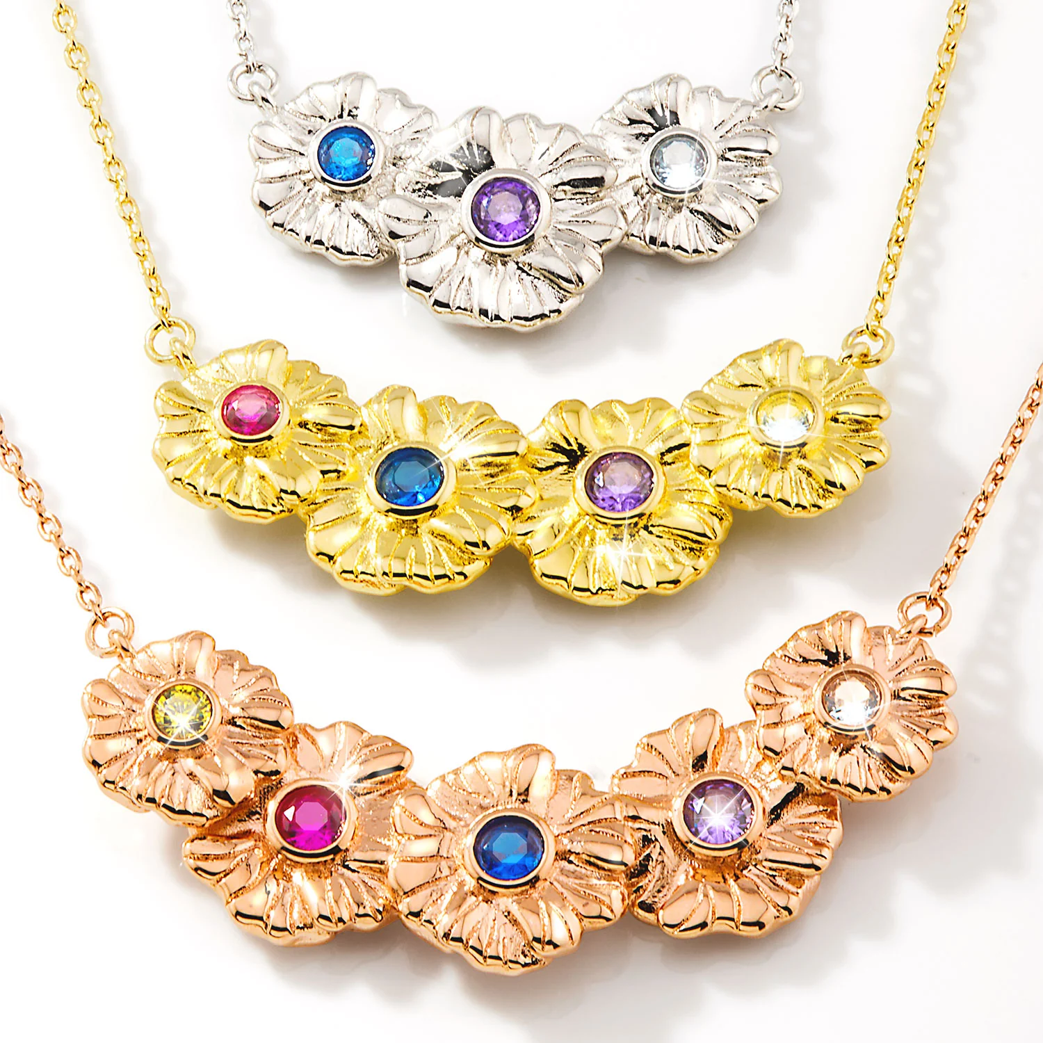 14K Gold Plated Flower Birthstone Necklace - 1 to 5 stones - Image 9