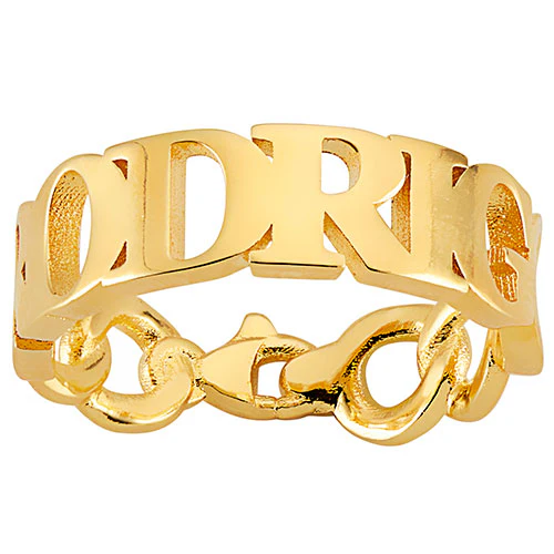14K Gold Plated Frozen Chain Name Ring