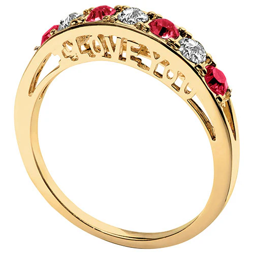 14K Gold Plated I LOVE YOU Simulated Ruby and Clear Crystal Ring