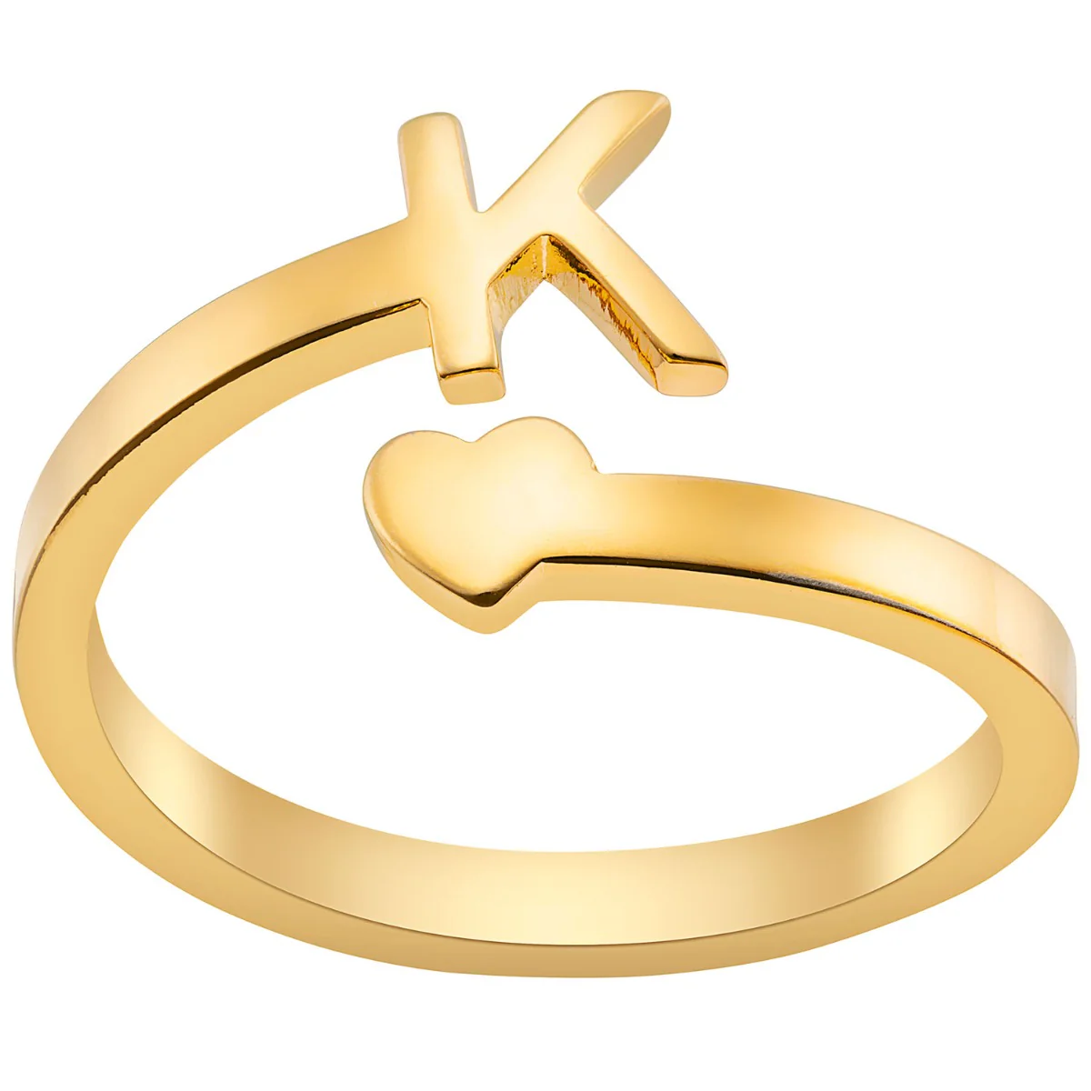 14K Gold Plated Initial and Heart Bypass Ring