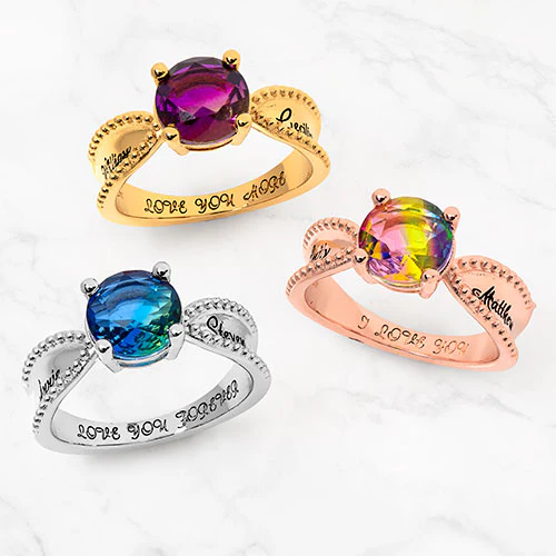 14K Gold Plated Iridescent Stone Engraved Beadeded Ring - Image 4