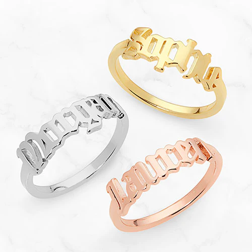 14K Gold Plated New Old English Cutout Name Ring - Image 4