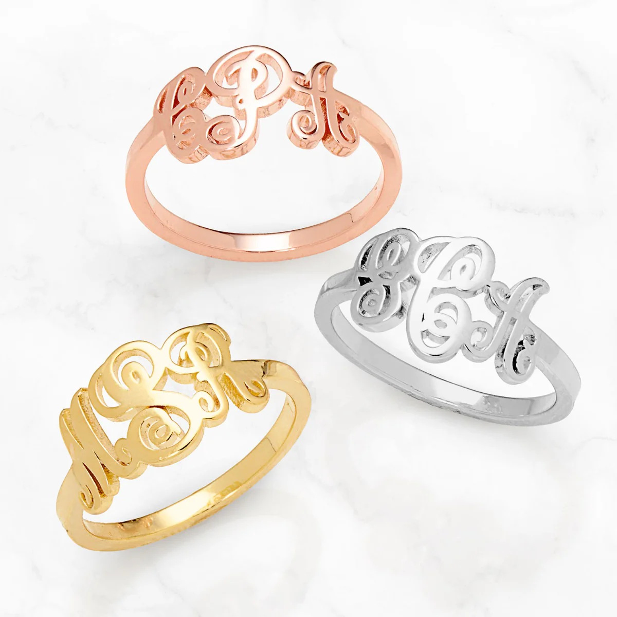 14K Gold Plated Petite Monogram Ring - Image 3