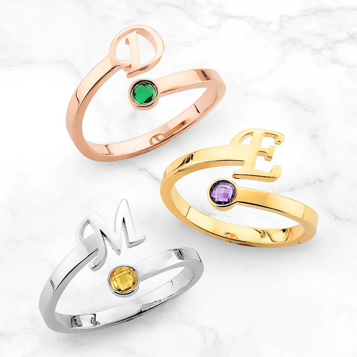 14K Gold Plated Script Initial and Birthstone Bypass Ring - Image 3