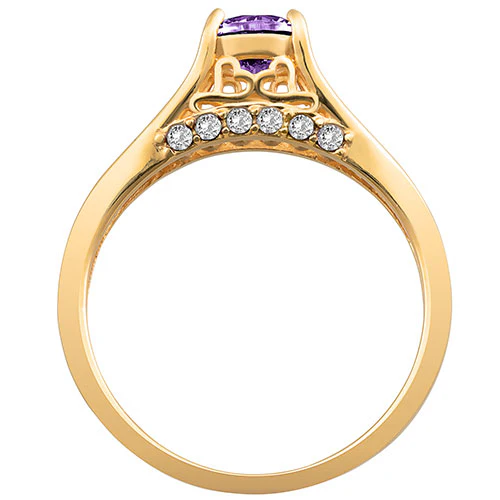14K Gold Plated Simulated Amethyst and Clear Crystal Ring - Image 3