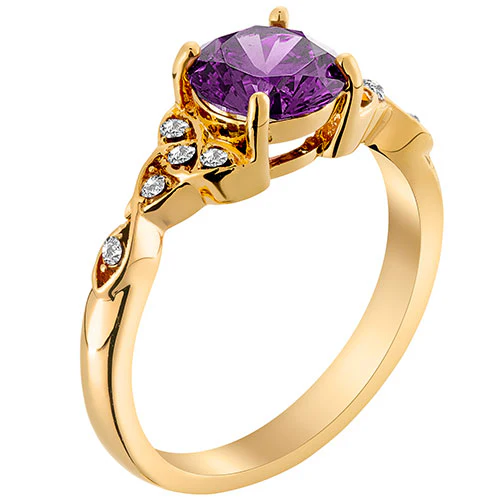 14K Gold Plated Simulated Amethyst and Clear Crystal Trinity Knot Ring - Image 2