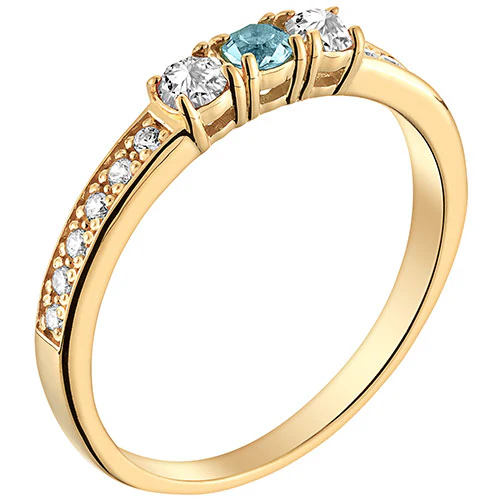 14K Gold Plated Simulated Blue Topaz and Clear Crystal 3-Stone Ring - Image 2