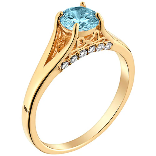 14K Gold Plated Simulated Blue Topaz and Clear Crystal Ring - Image 2