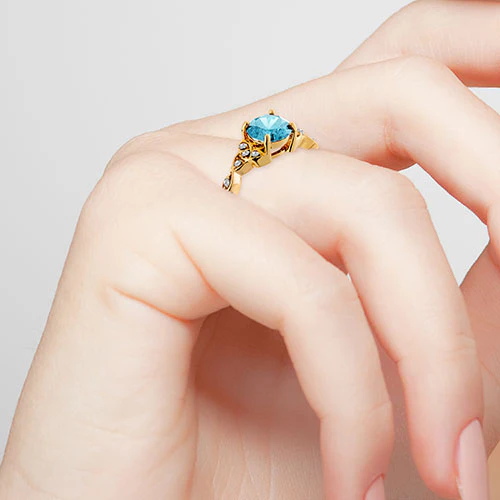 14K Gold Plated Simulated Blue Topaz and Clear Crystal Trinity Knot Ring - Image 3