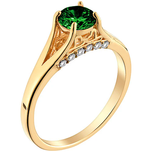 14K Gold Plated Simulated Emerald and Clear Crystal Ring - Image 2