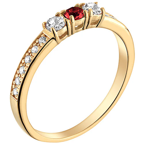 14K Gold Plated Simulated Garnet and Clear Crystal 3-Stone Ring - Image 2
