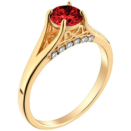 14K Gold Plated Simulated Garnet and Clear Crystal Ring - Image 2