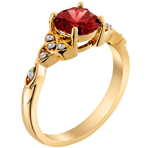 14K Gold Plated Simulated Garnet and Clear Crystal Trinity Knot Ring - Image 2