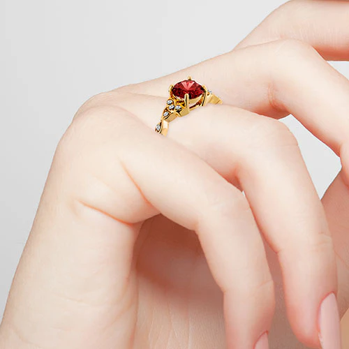 14K Gold Plated Simulated Garnet and Clear Crystal Trinity Knot Ring - Image 3