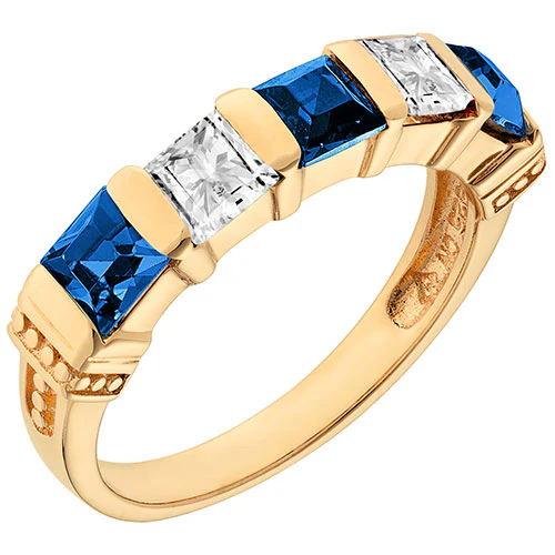 14K Gold Plated Simulated Sapphire and Clear Crystal 5 Stone Ring - Image 2